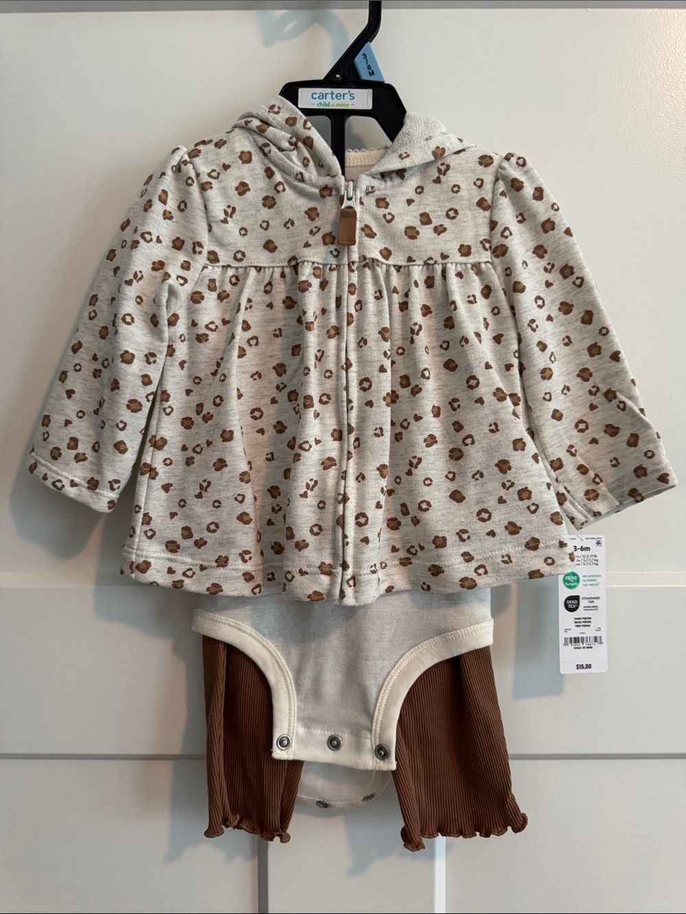 Carter's Cream and Brown Leopard Hooded Baby Outfit